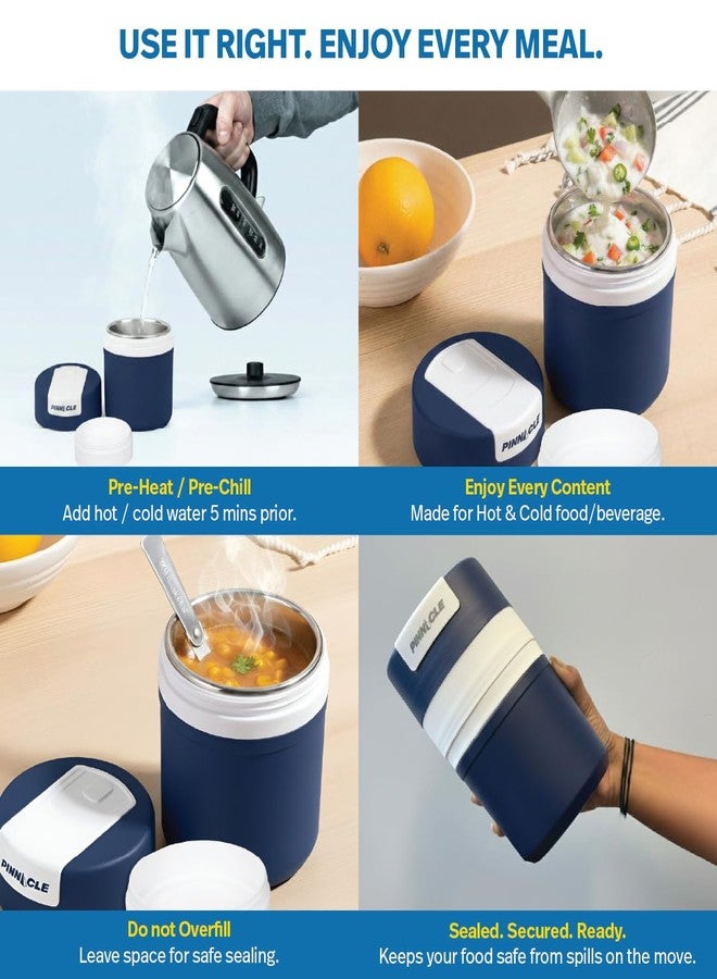 Pinnacle Pogo 600ml Food Jar | Stainless Steel Insulated Food Container with Dual Compartment,Wide Mouth & Foldable Spoon| Lunch Pot for Hot & Cold Food| Perfect for Office,School,Travel (Navy Blue) - Image 5
